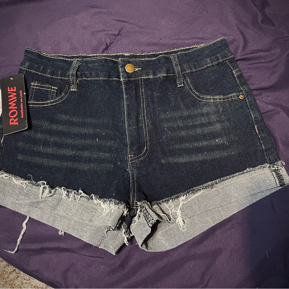ROMWE Women's Dark Wash Jean Shorts